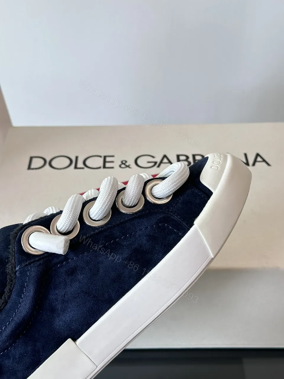 View 4 of Navy Suede High-Top Sneakers with Bold Laces and Comfort