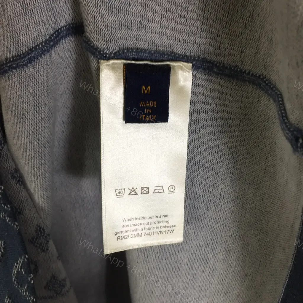 View 8 of Blue Patchwork LV-Patterned Casual Oversized Tee with Chest Pocket