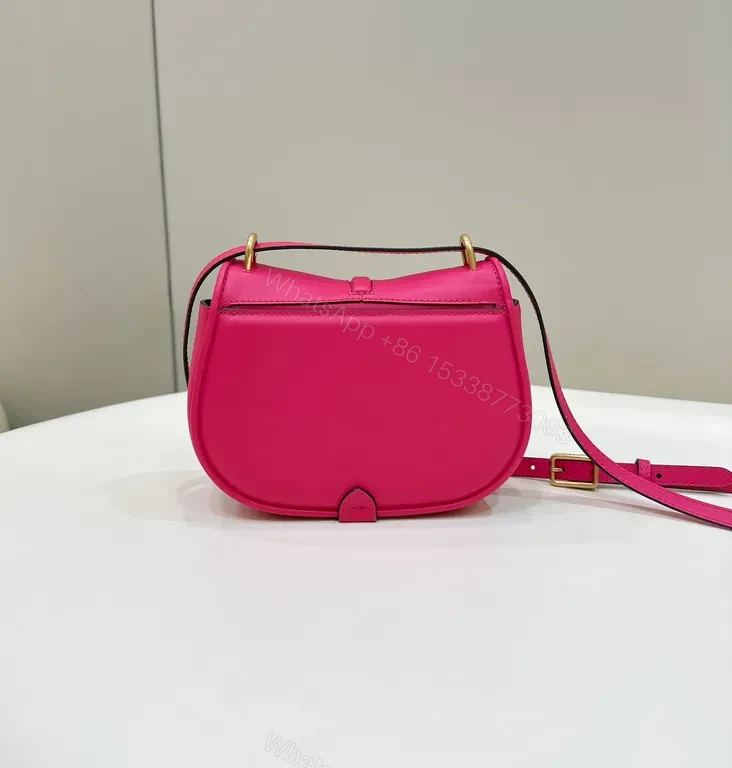 View 2 of Vivid Pink Crossbody Bag: Gold Accent, Luxe Leather, Compact