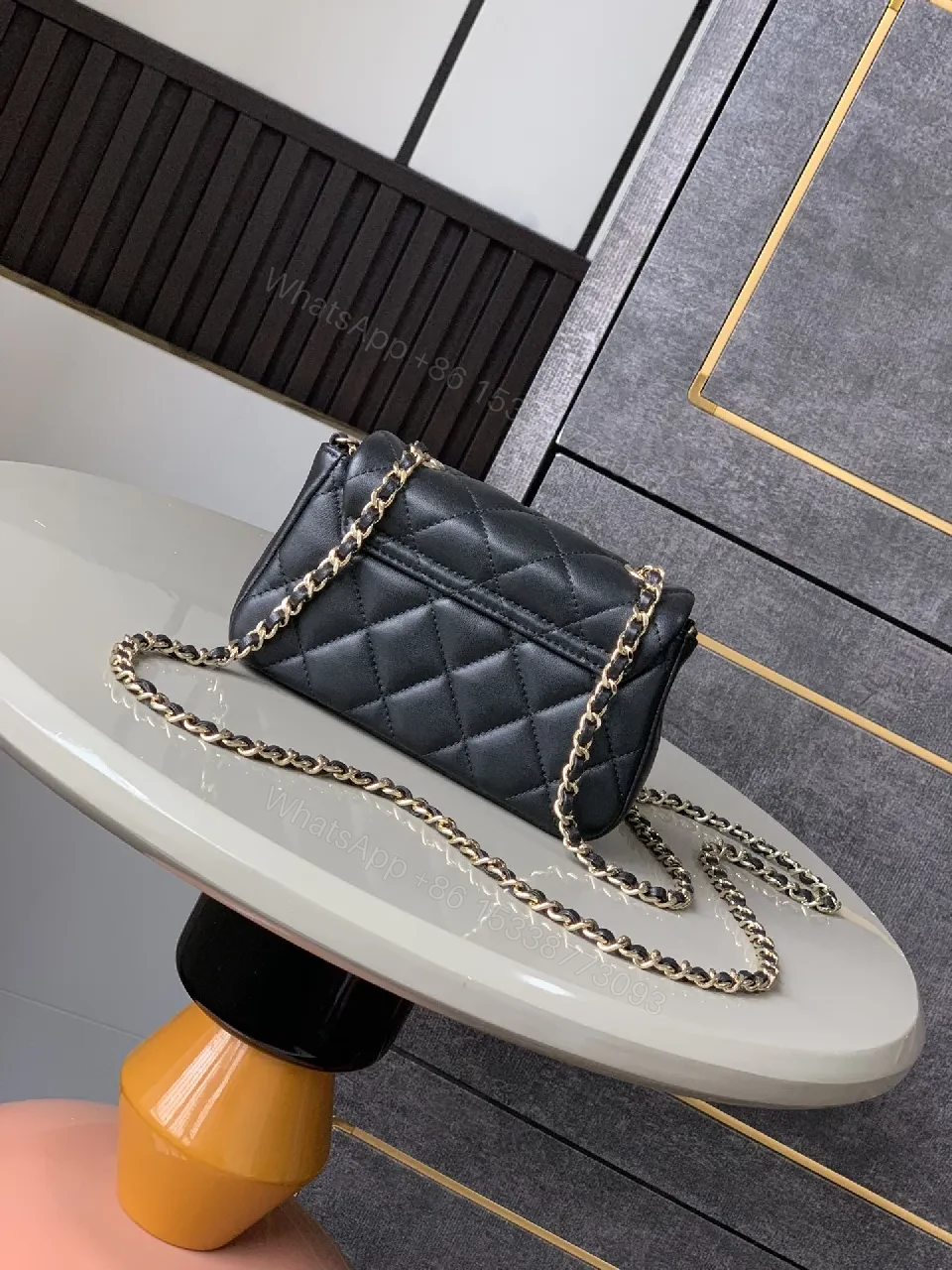 View 5 of Quilted Black Faux Leather Bag with Gold-Close Compact Evening Bag