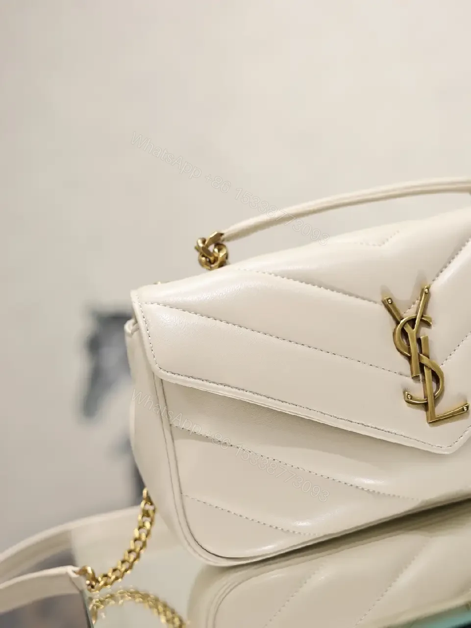 View 8 of White Leather Luxury Handbag Chevron Quilted Top Handle Bag