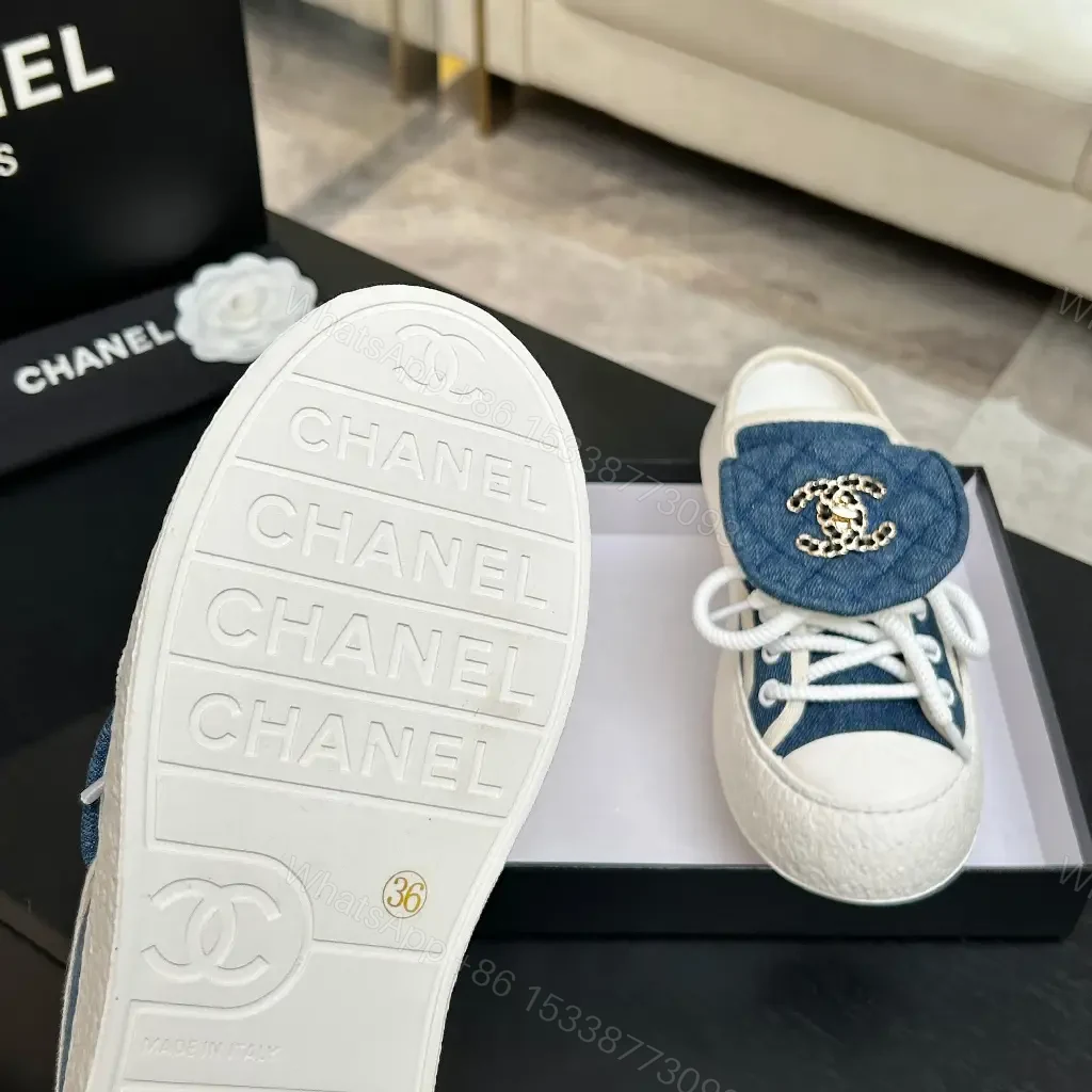 View 3 of Denim-Chic Leather-Luxe Slip-On Sneakers with Embellished Hardware