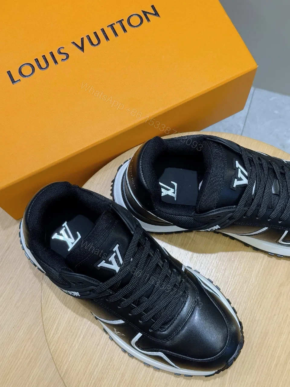 View 4 of Black Leather Luxe Runner: Modern High‐Top Sneakers
