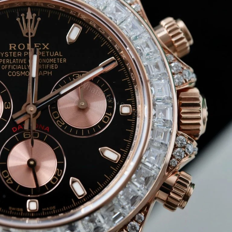 View 4 of Daytona 40mm Super Clone Black Dial Gold Wrapped + Moissanite Baguette Diamonds