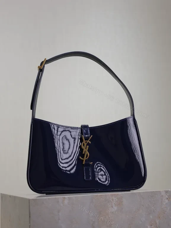 Navy Satin-Gloss Crossbody with Gold YSL Hardware — view 1