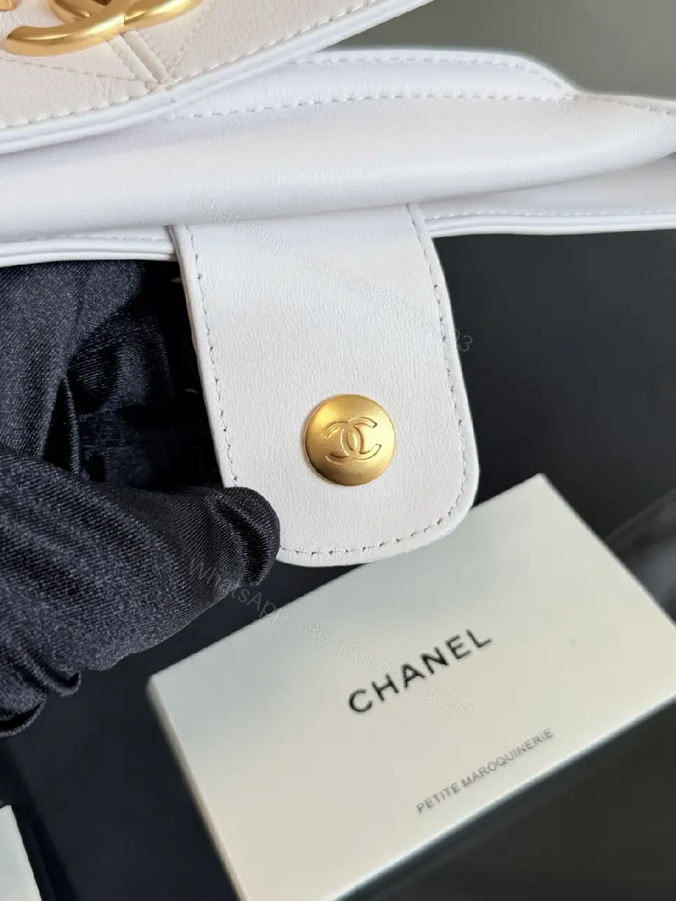 View 5 of White Quilted Tote, Gold Chain, Structured, Luxury Everyday Tote