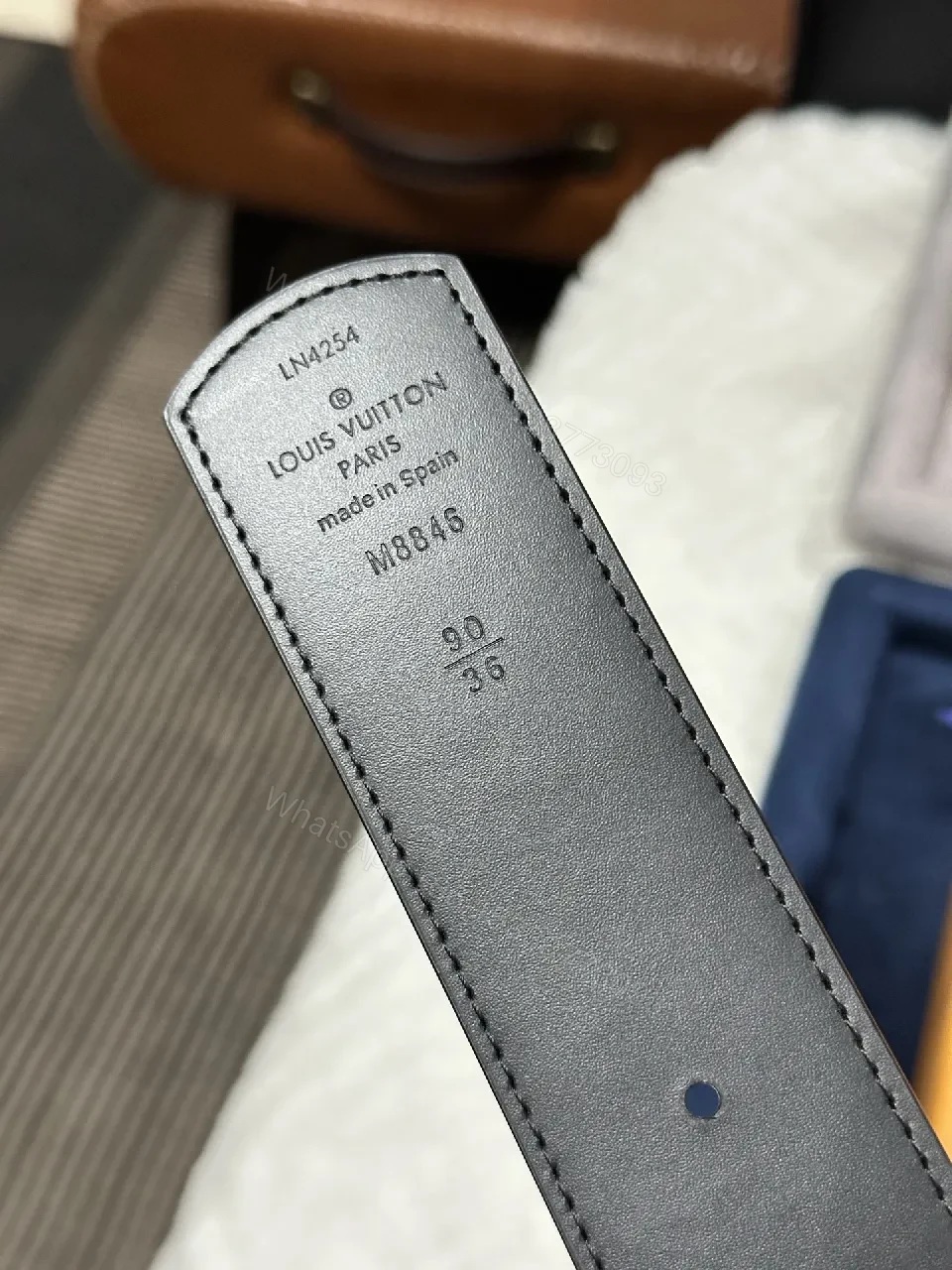 View 4 of Black Matte Canvas Belt, Gunmetal Buckle, 30mm, Monogram Luxe
