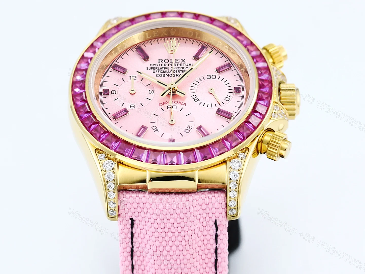 View 2 of Rolex Daytona Pink Ruby Pink Strap Replica 43MM Exclusive Gold Case Edition RG-ROLEX-DAYTONA-PINK-RUBY-PINK-43