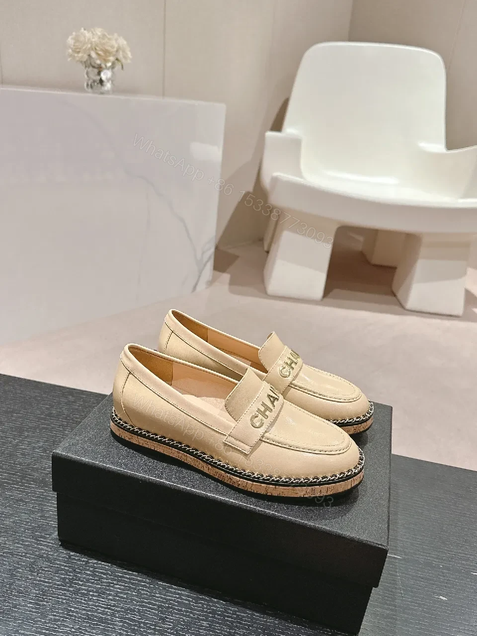 View 7 of Beige Leather Slip-On Loafers: Luxe Comfort Style