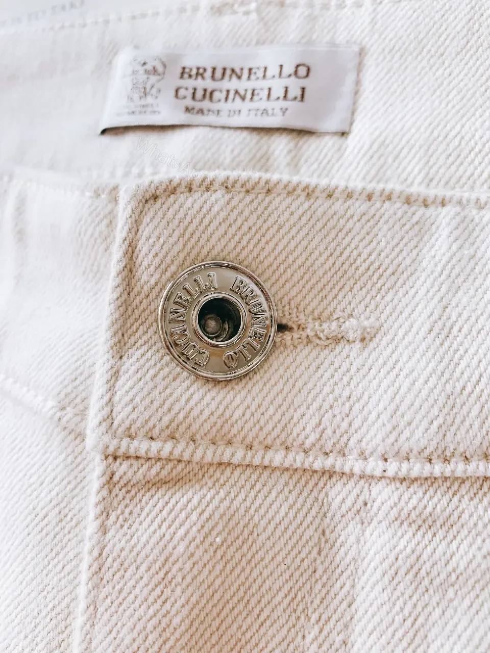 View 8 of Off-White Cream Straight-Leg Denim: Slim Tapered Pants with Five-Pocket Style