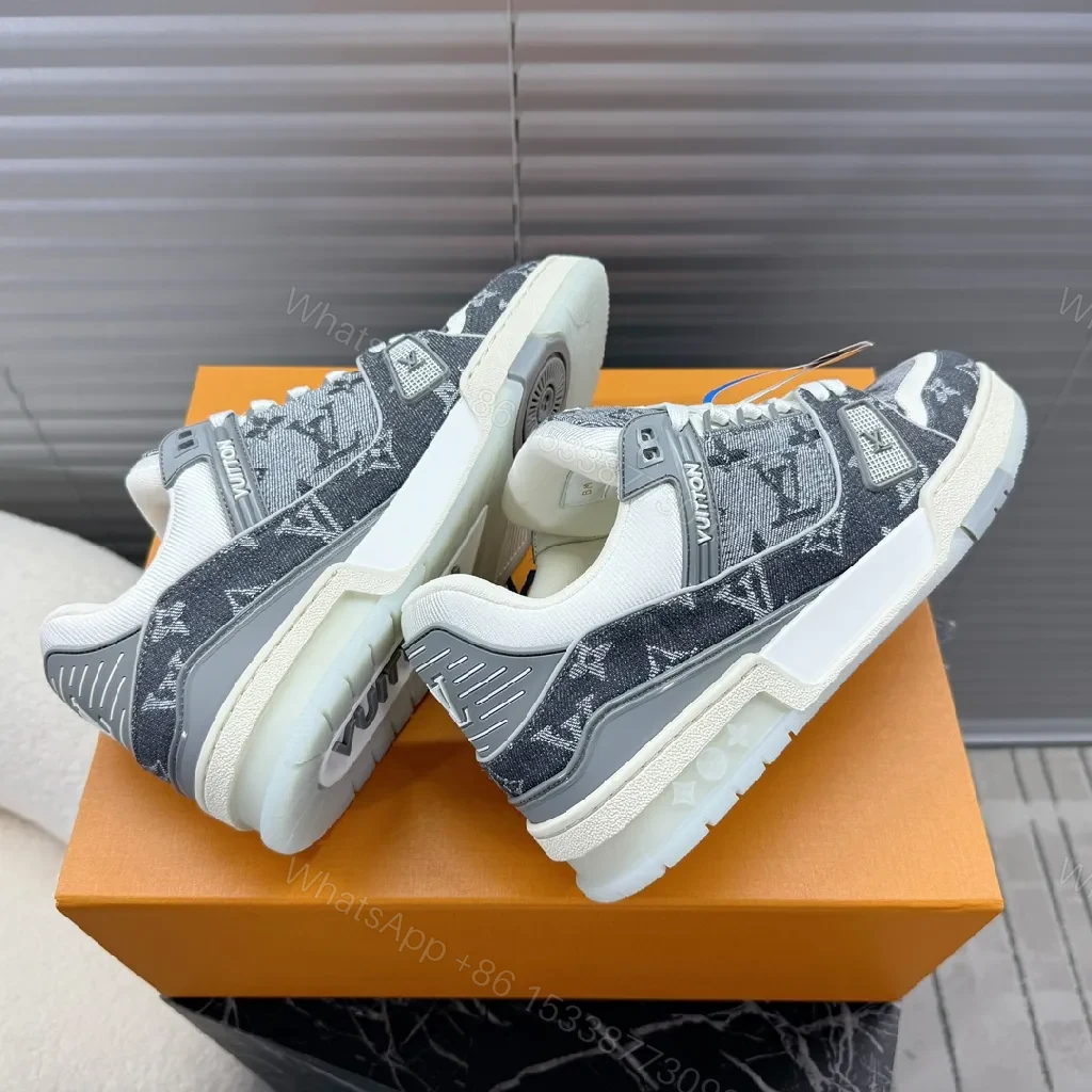 View 3 of Denim-Texture LV Low-Top Sneakers: Modern Luxury, Everyday Ease