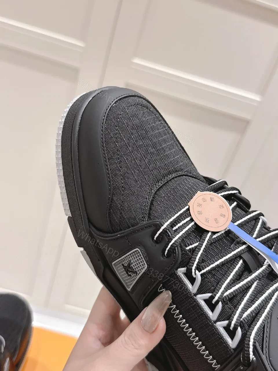 View 8 of Black Leather & Mesh Luxe High-Tops with Signature Detailing