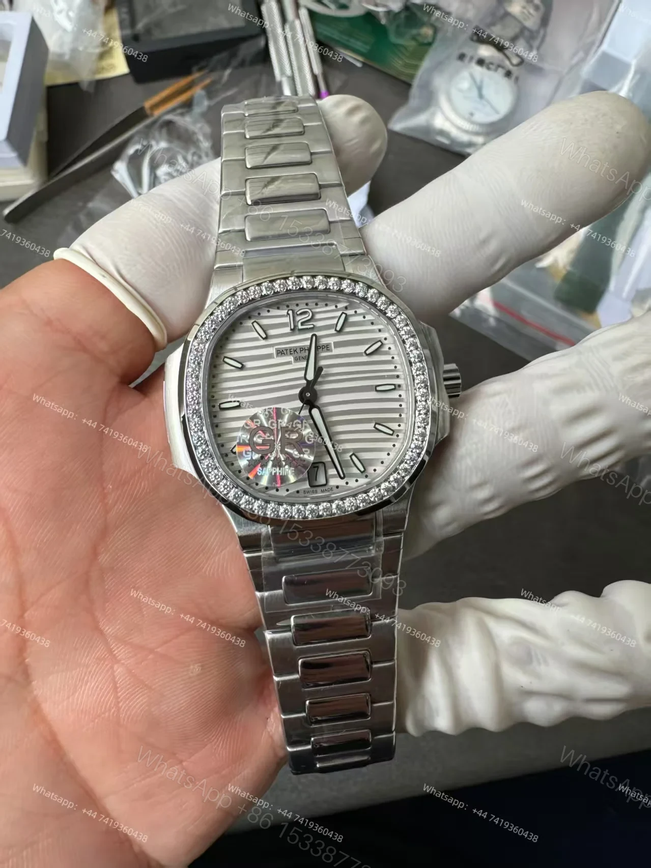 View 2 of Patek Philippe Super Clone Nautilus 7118/1200A-010 White Dial Diamond Bezel 35.2mm