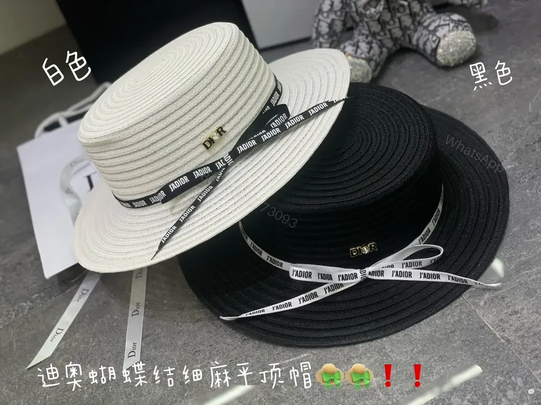View 10 of Beige/Black Wide-Brim Straw Hat with L’ADIOR Ribbon, DIOR Emblem