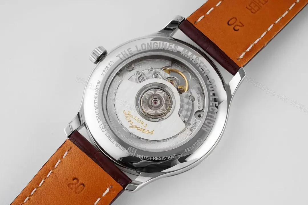 View 8 of Longines Master Collection Automatic Watch Silver Dial Brown Leather Strap