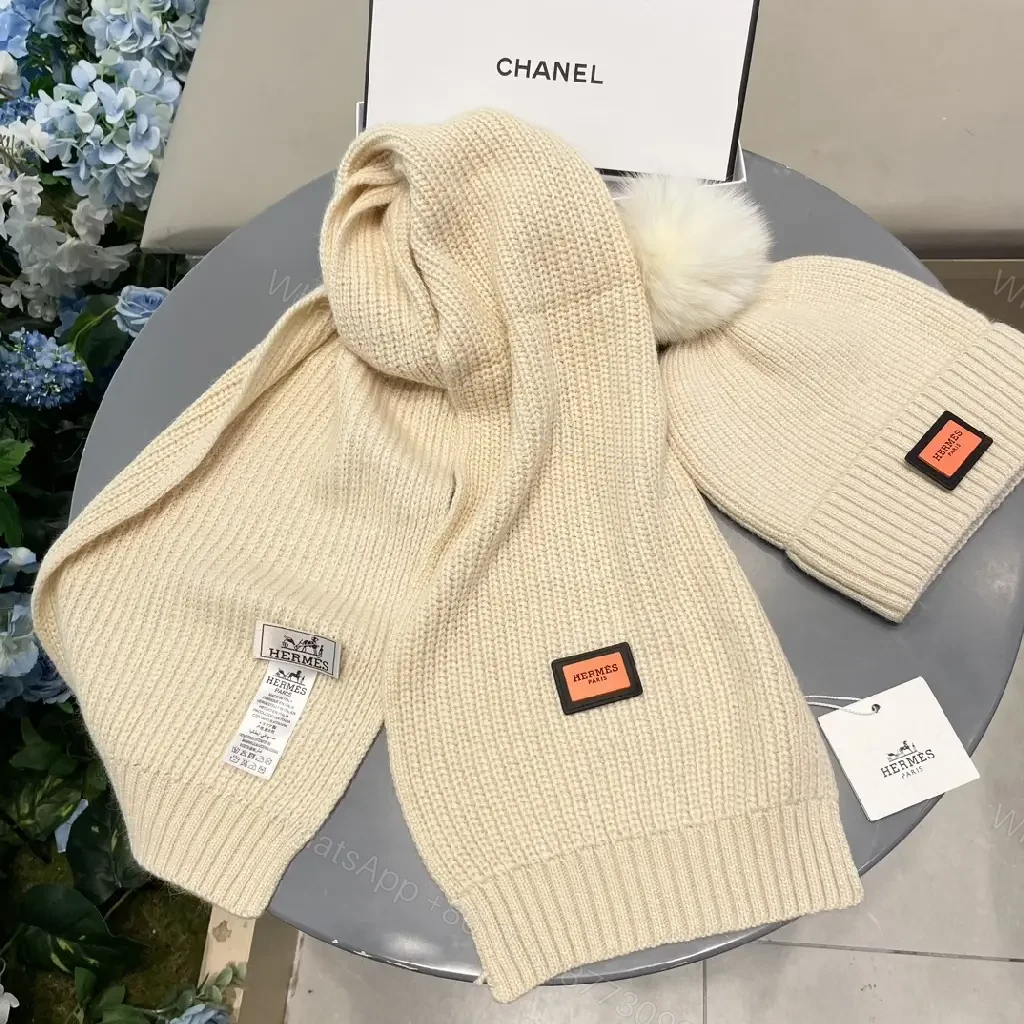 View 3 of Chic Cable-Knit Set with Plush Pom – Luxurious Winter Essentials