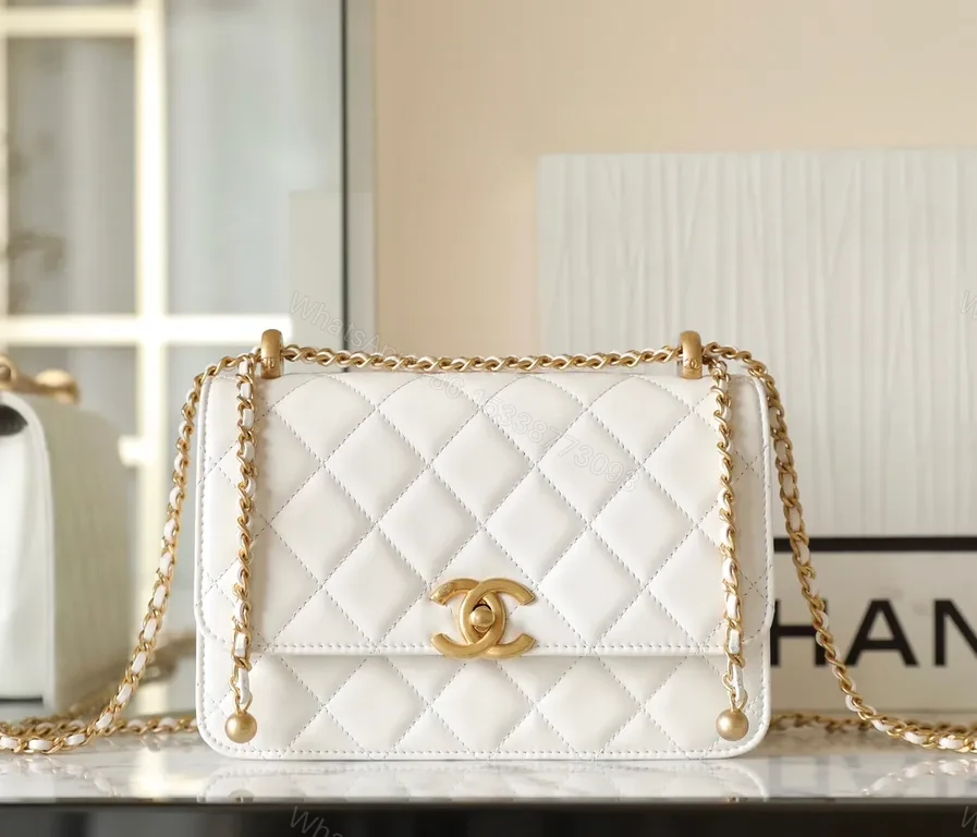 View 5 of White Quilted Flap Bag with Gold Chain â€“ Designer-Inspired Luxury