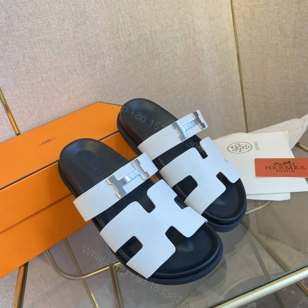 View 4 of Hermes Chypre Sandal H Logo Silver Hardware White