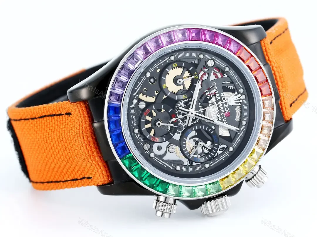 View 5 of Rolex Daytona Rainbow Skeleton Orange Strap replica 40MM Fabric Strap Edition RLX-DAY-RBW-SKL40-ORG-FAB