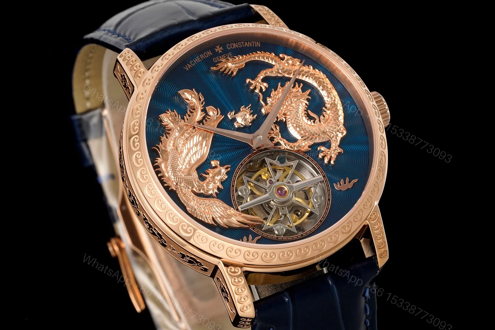 View 3 of Vacheron Constantin Traditionnelle Tourbillon Phoenix and the Dragon Pink Gold Blue Dial 6040T/000R-B960