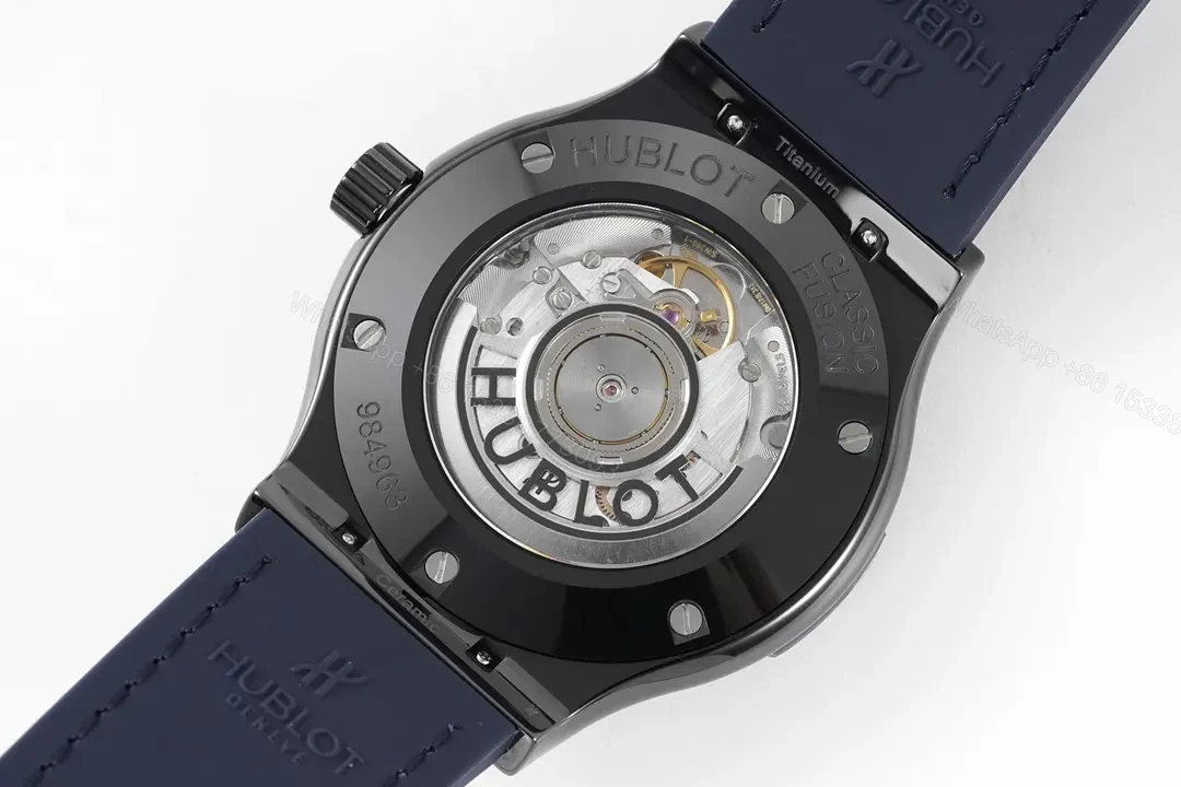 View 8 of Hublot Classic Fusion Blue Dial Automatic Watch Black Ceramic Case Blue Crocodile Leather Strap