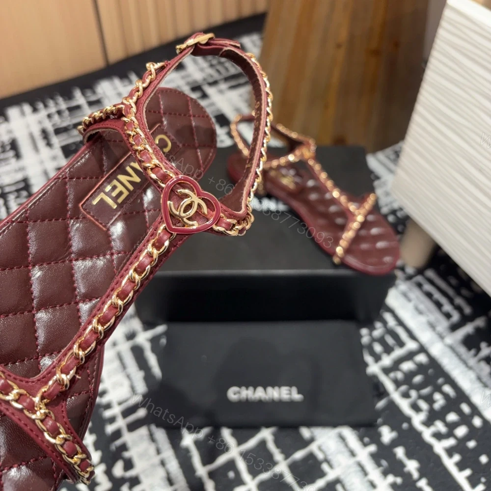 View 4 of 高仿Chanel*25C系列G46111A小羊皮平底涼鞋紅色免檢版
