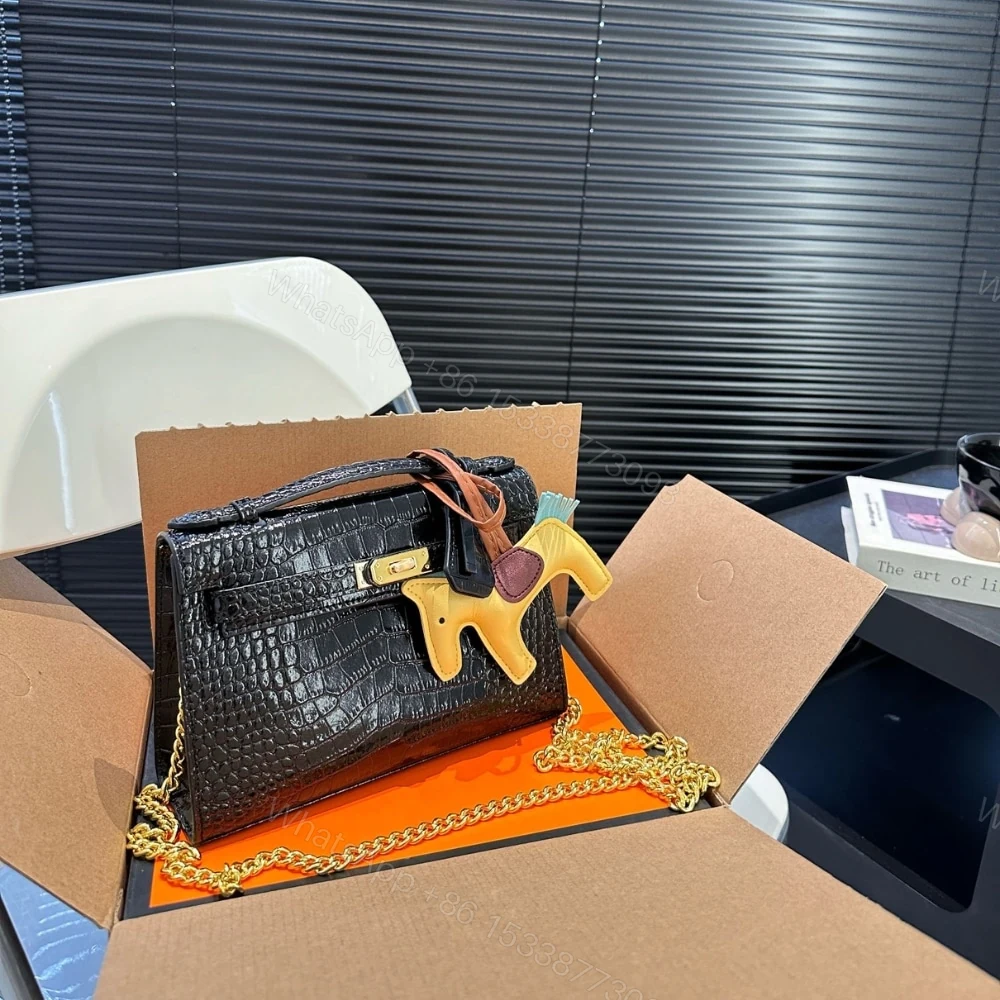 View 2 of Hermes Kelly Mini Pochette Shiny Alligator Black 21Cm