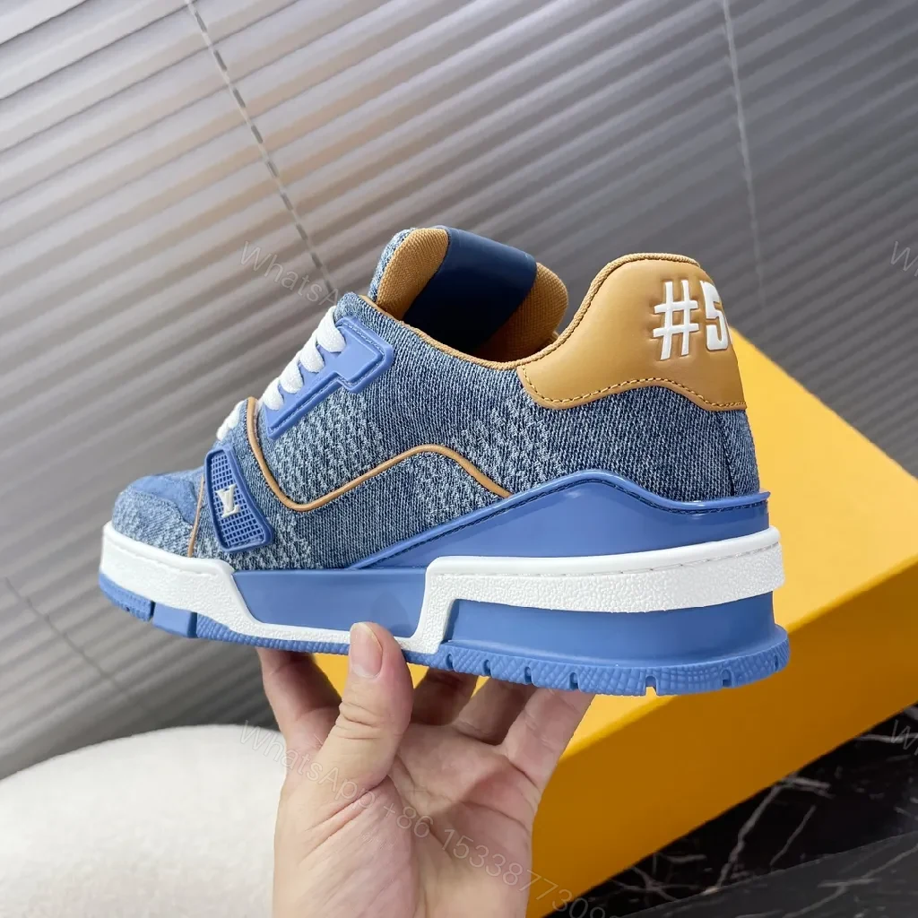 View 9 of Denim-Texture Luxe: LV-Inspired Platform Sneakers