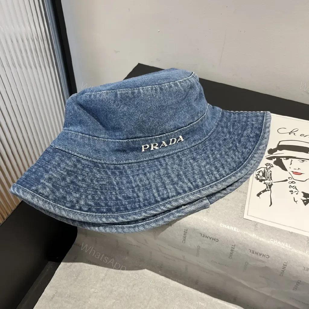 View 2 of Denim Bucket Hat with Lux Logo Detail - Essentials Style
