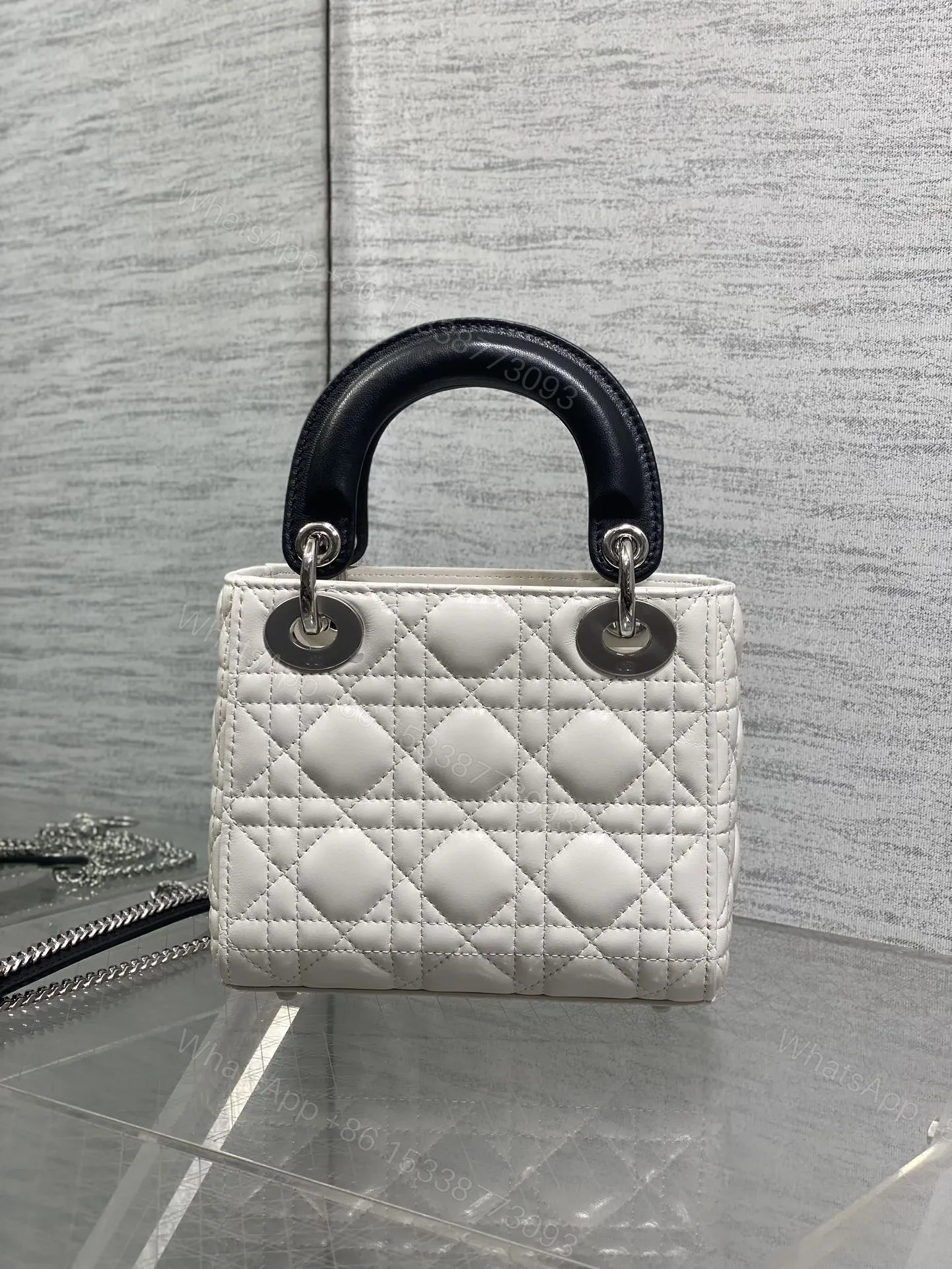 View 6 of Dior Mini Lady Dior Bag with Chain in two-tone latte and black