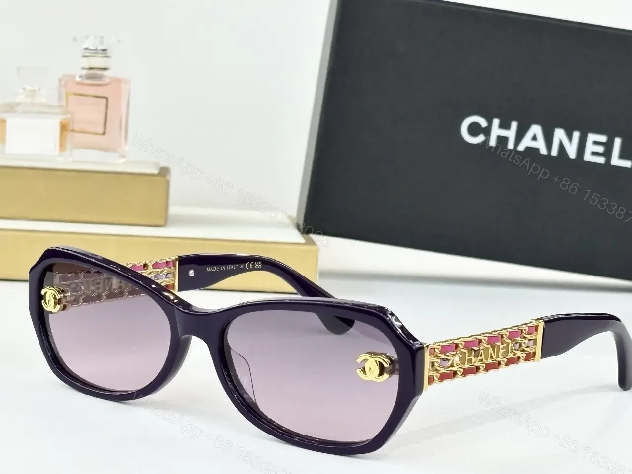 View 8 of Black Acetate Sunglasses + Gold Chain Temples + Luxe Style + All-Day Comfort + Sunglasses