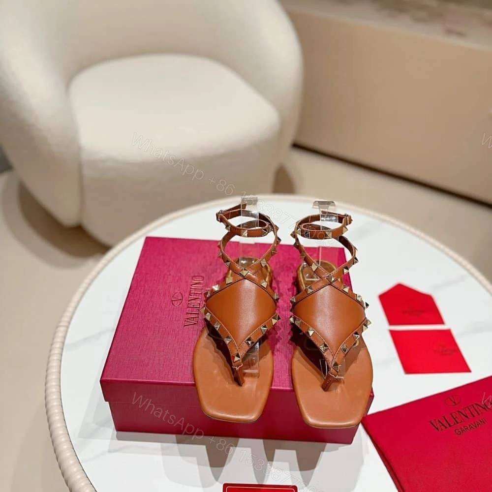 View 2 of VALENTINO GARAVANI ROCKSTUD THONG SANDALS BROWN