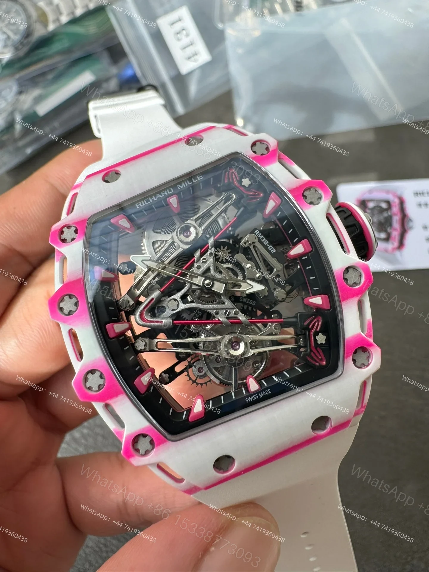 View 4 of Super Clone Richard Mille RM38-02 Bubba Watson White & Pink Tourbillon