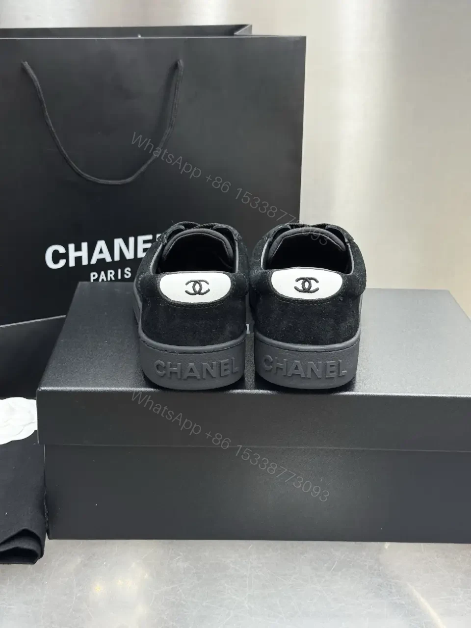 View 8 of Black Suede casual sneakers with Chanel logo (CH) product type: Shoes