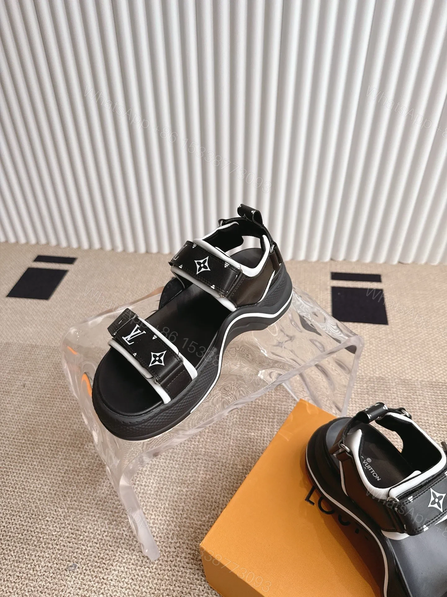 View 6 of LV Women Black Synthetic Monogram Strap Sandals