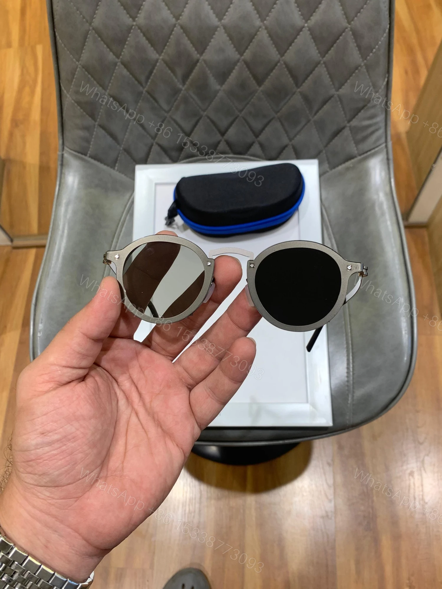FIRST COPY Round changeable 5202 black sunglasses — view 1