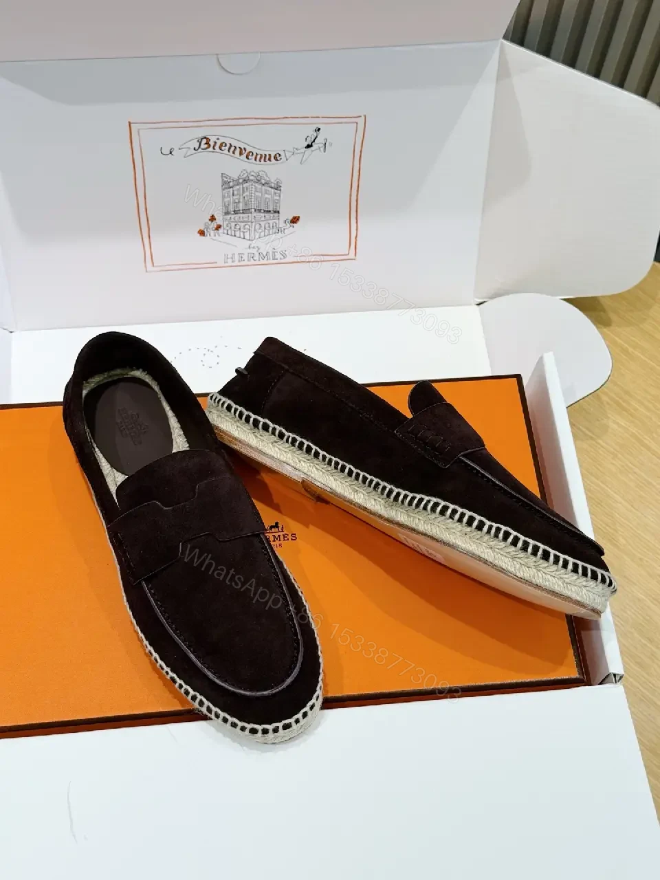 View 7 of Black Suede Loafers Espadrille Sole Classic Style Comfort Fit Hermès Inspired Shoes