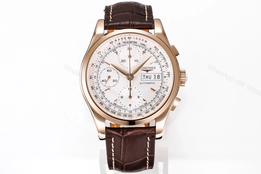 Longines Classic Re Edition Men’s Watch Rose Gold with Brown Leather Strap 40mm Case Sapphire Crystal Automatic 7750 Movement — view 1