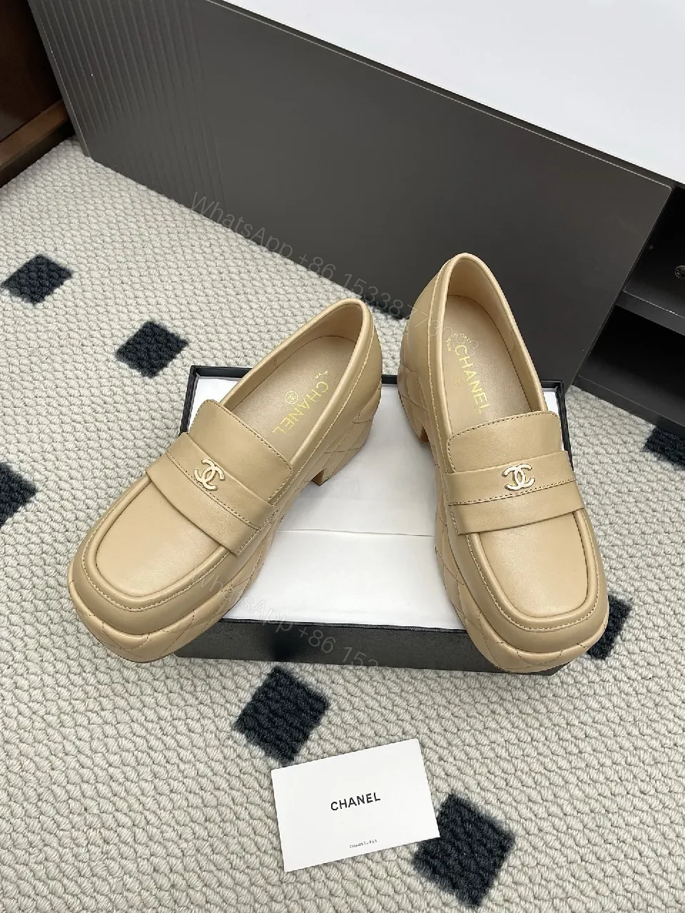 View 4 of Soft-Tone Leather Mules with Gold Logo Leather Mules, Subtle Luxury Footwear