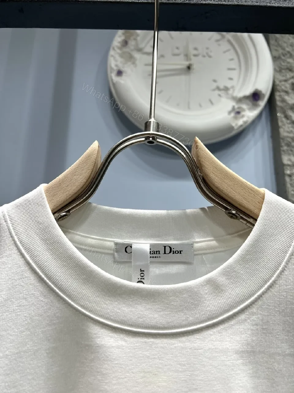 View 5 of White Cotton Tee with Distressed Gradient Logo - Relaxed Fit Top