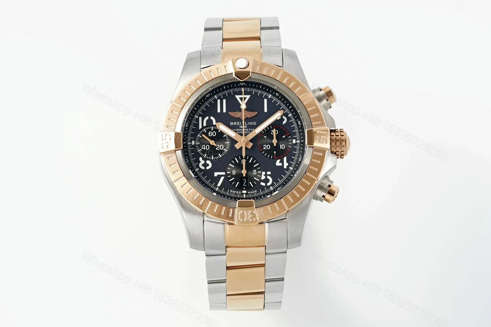 V9 Factory Breitling Avenger B01 Chronograph 45mm Two-Tone Steel and Rose Gold Watch with Black Dial — view 1