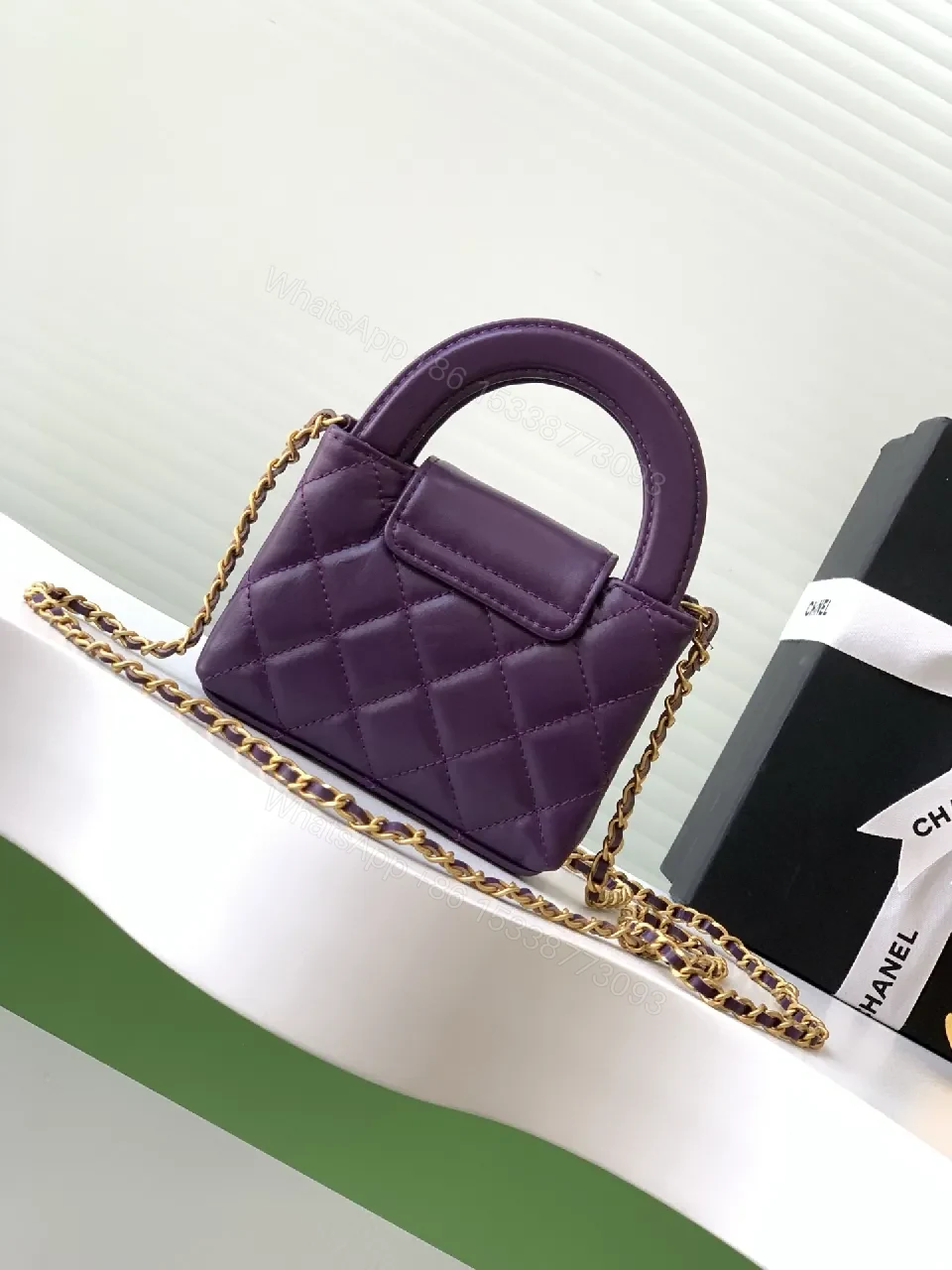 View 8 of Purple Quilted Mini Bag with Gold Chain - Crossbody Style