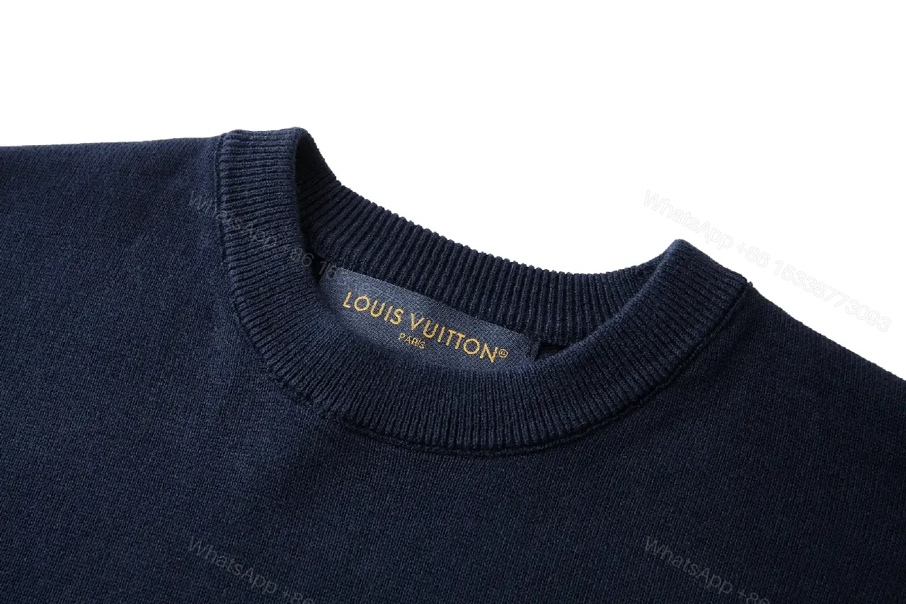 View 4 of Dark Navy Knit Crewneck Tee with Subtle LV Logo Texture