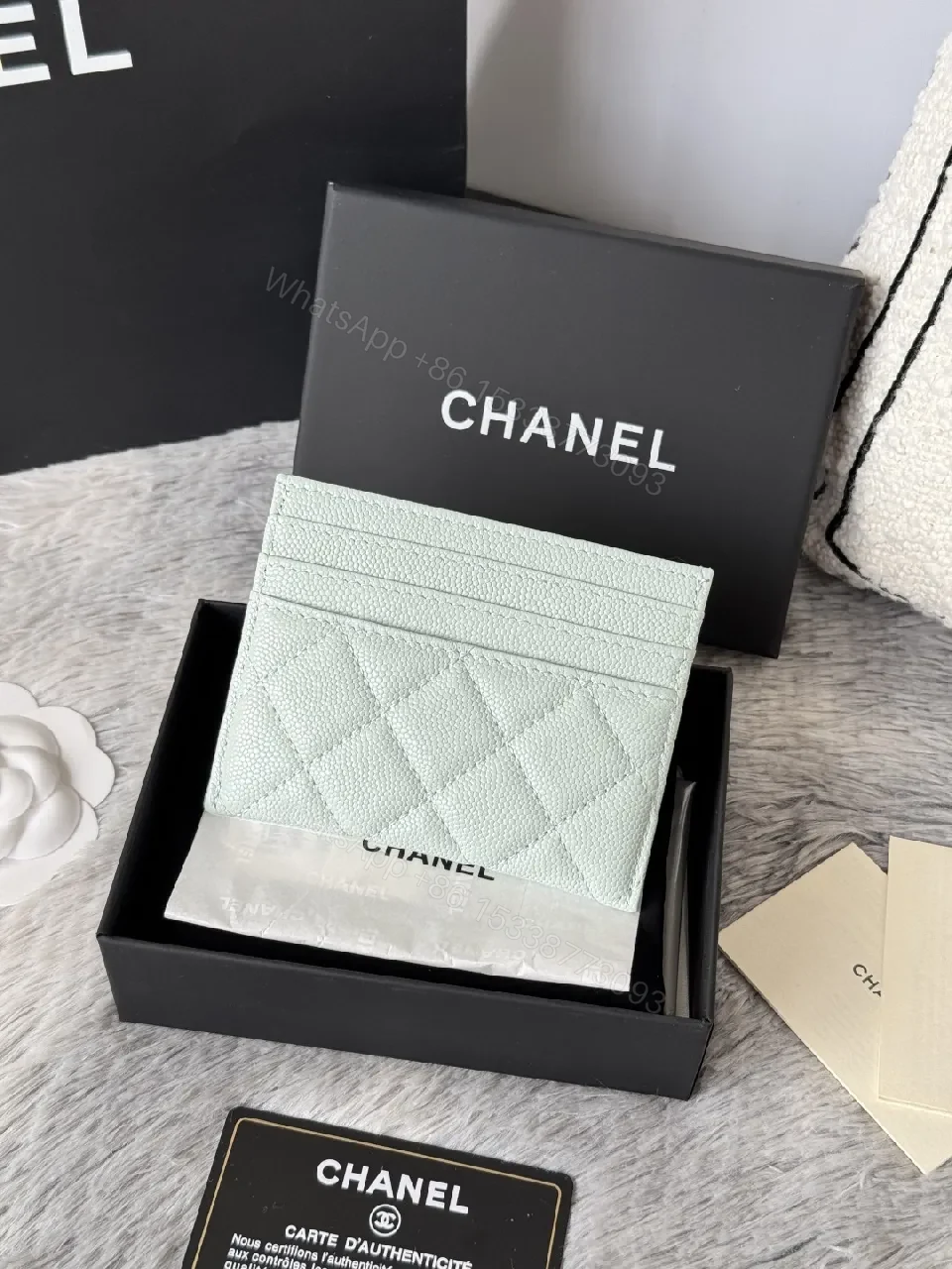 View 6 of Pastel Mint Quilted Leather Wallet with Interlocking CC – Everyday Luxury