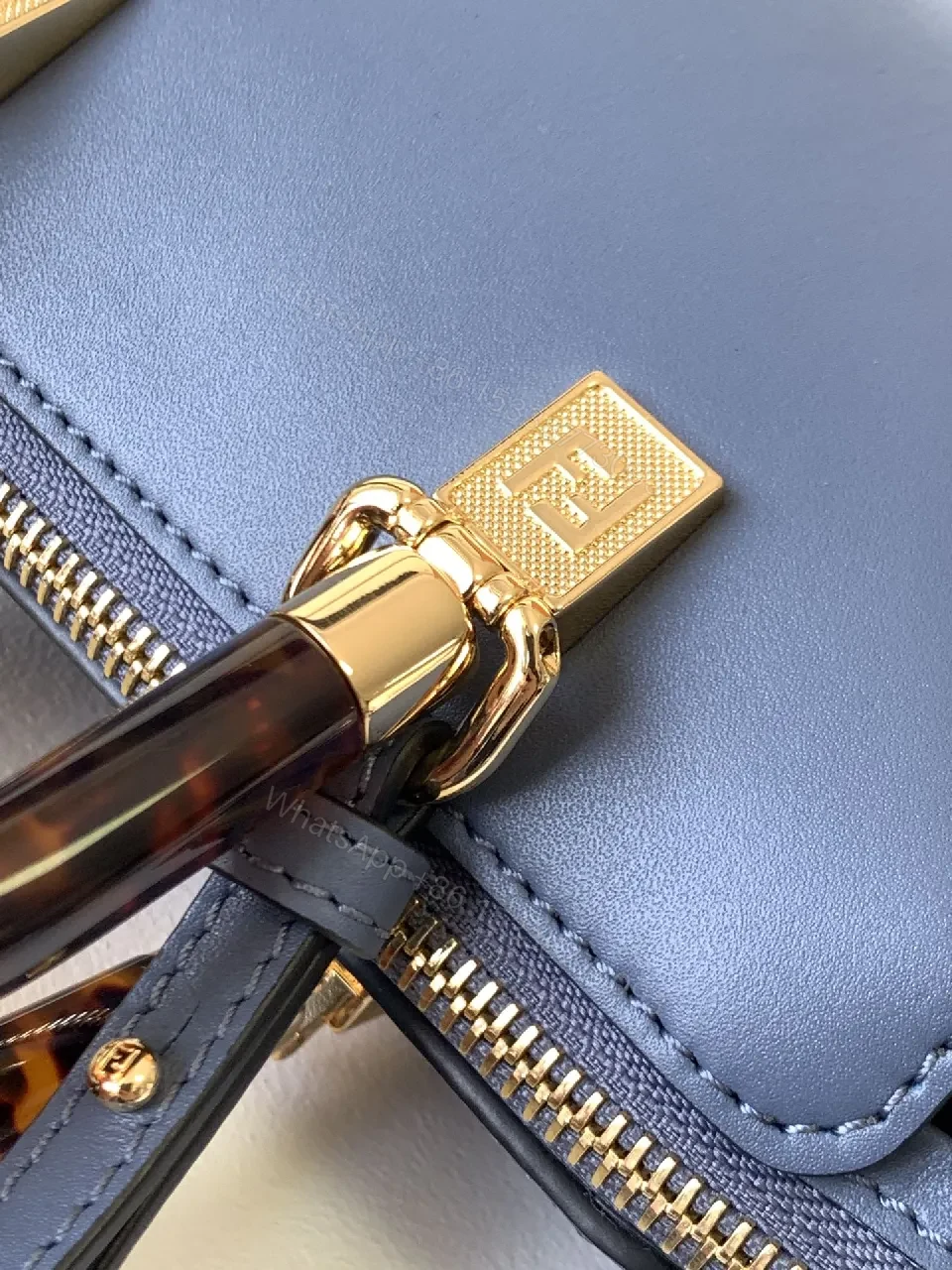 View 4 of Slate-Blue Tortoise-Accent Mini Bag — Luxe, Logo-Detail Crossbody