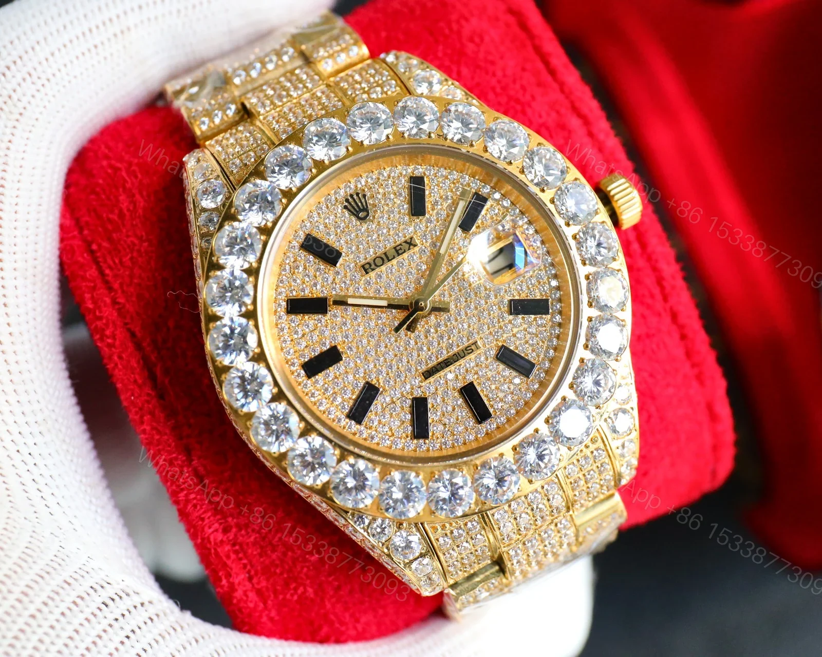 View 3 of Rolex Datejust Gold Diamond Replica 42MM Premium Full Iced Bracelet Champagne Dial Edition ROLEX-DJ-GOLD-DIA-ICED-CHAMP-42