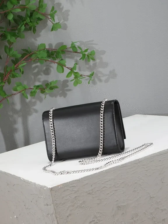 View 8 of Chic Black Leather Handbag â€” Metallic Logo Tassel Bag
