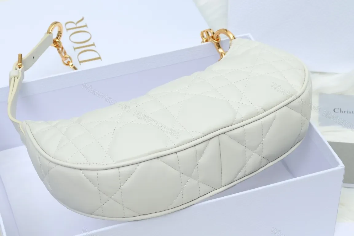 View 7 of Chic Quilted Mini Bag with Gold Chain Strap, Off-White Luxe