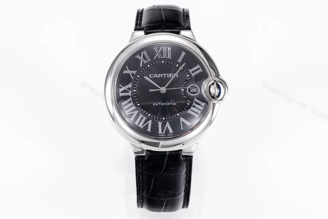 View 2 of Cartier Ballon Bleu 42mm Stainless Steel Automatic Watch with Black Dial and Black Alligator Leather Strap