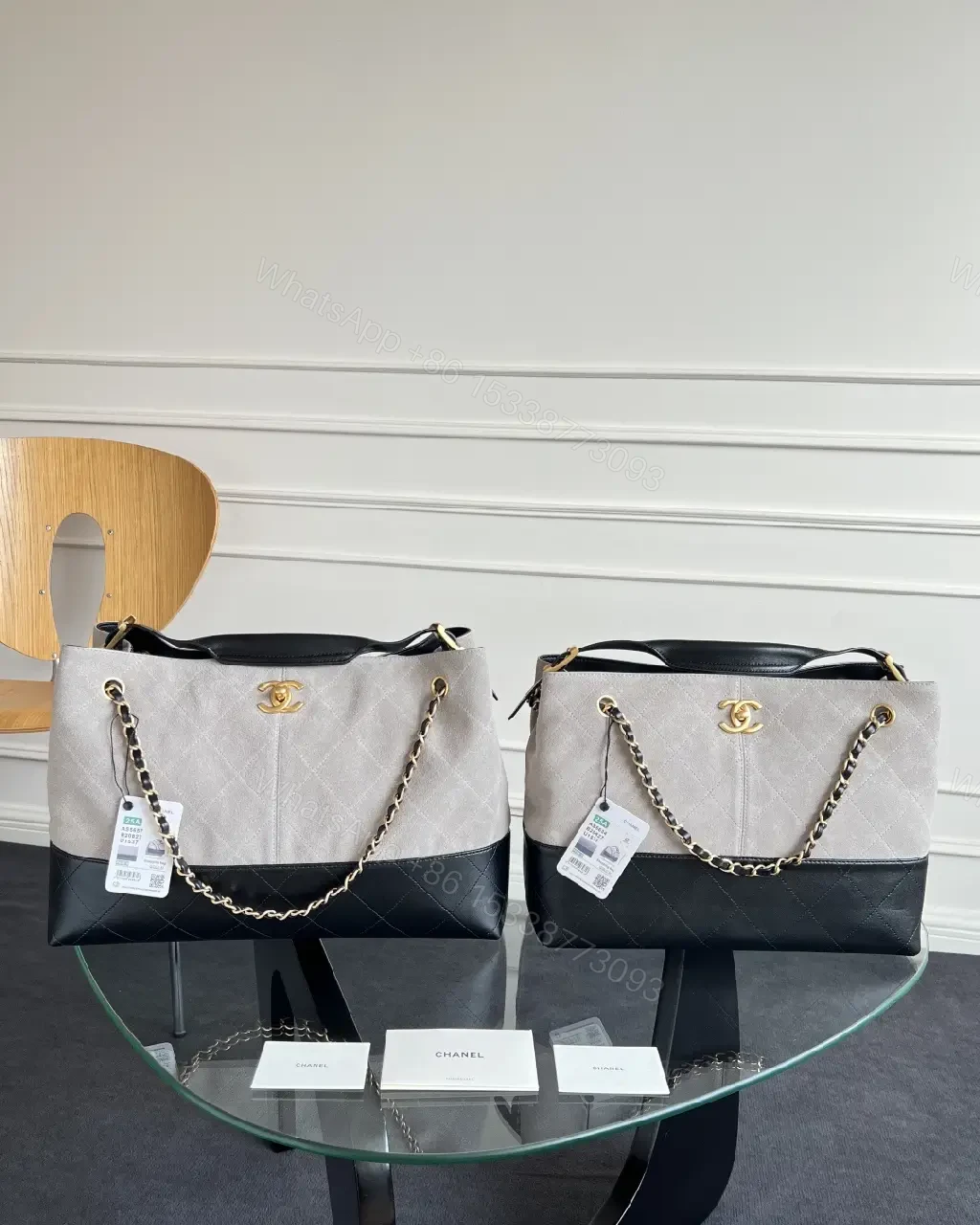View 4 of Taupe & Black Quilted Tote: Luxury Two-Tone Everyday Bag